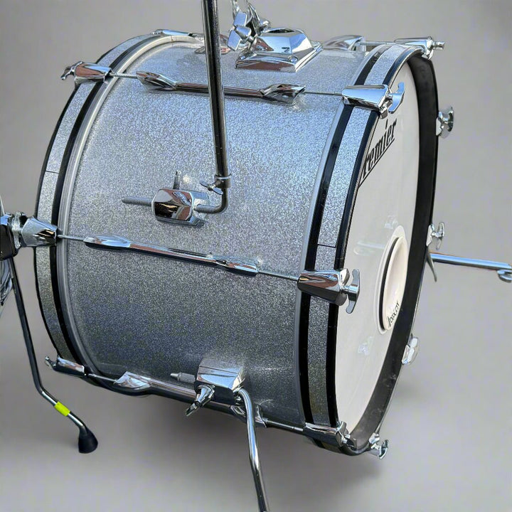 Pre - Owned Custom Premier Drum Kit – Silver Sparkle Finish, With Cymbal & Tom Stands + Bags - Ev - Entz Music