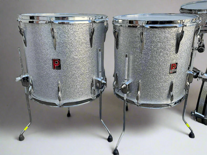 Pre - Owned Custom Premier Drum Kit – Silver Sparkle Finish, With Cymbal & Tom Stands + Bags - Ev - Entz Music