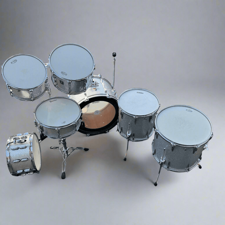 Pre - Owned Custom Premier Drum Kit – Silver Sparkle Finish, With Cymbal & Tom Stands + Bags - Ev - Entz Music