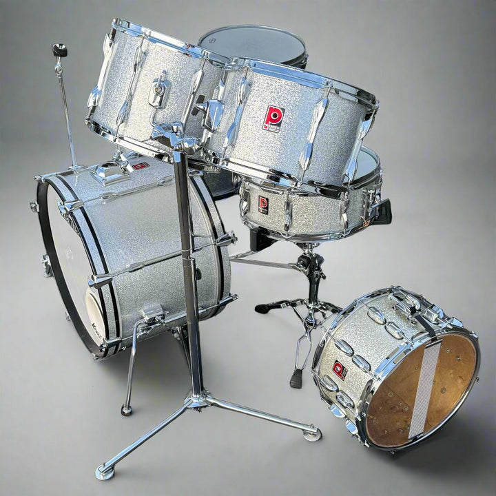 Pre - Owned Custom Premier Drum Kit – Silver Sparkle Finish, With Cymbal & Tom Stands + Bags - Ev - Entz Music