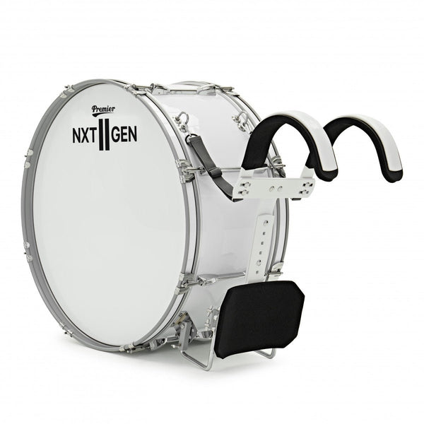 Premier NXT GEN Marching 24" x 10" Traditional Bass Drum – White with Basswood Shell and Internal Dampening - Ev - Entz Music