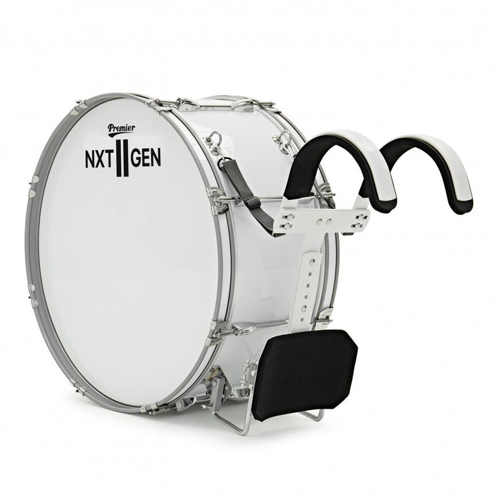 Premier NXT GEN Marching 24" x 10" Traditional Bass Drum – White with Basswood Shell and Internal Dampening - Ev - Entz Music