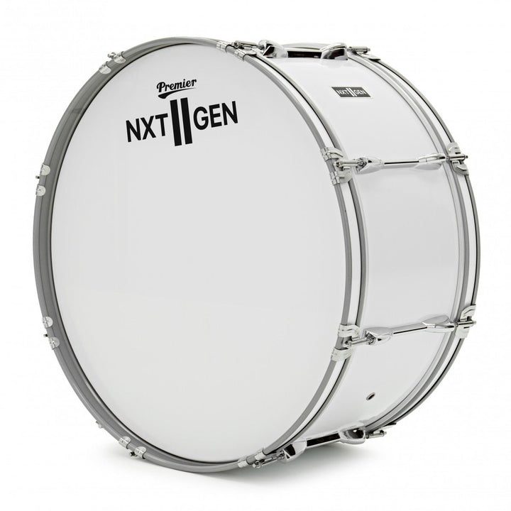 Premier NXT GEN Marching 24" x 10" Traditional Bass Drum – White with Basswood Shell and Internal Dampening - Ev - Entz Music