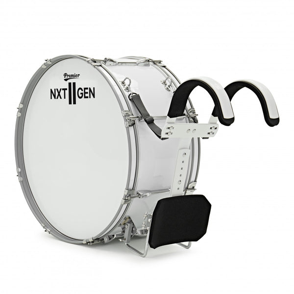 Premier NXT GEN Marching 24" x 10" Traditional Bass Drum – White with Basswood Shell and Internal Dampening