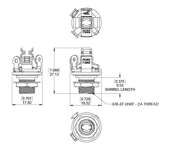 Pure Tone Mono Multi - Contact 1/4″ Output Jack - Nickel (PTT1) - High - Quality, Noise - Free Connection - Ev - Entz Music