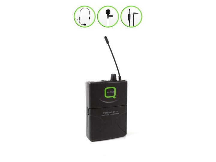 Q - Audio QWM 1940 BP KIT V2 UHF Bodypack Transmitter with Lavalier Mic, Headset & Cable - 863 - 865 MHz - Ev - Entz Music