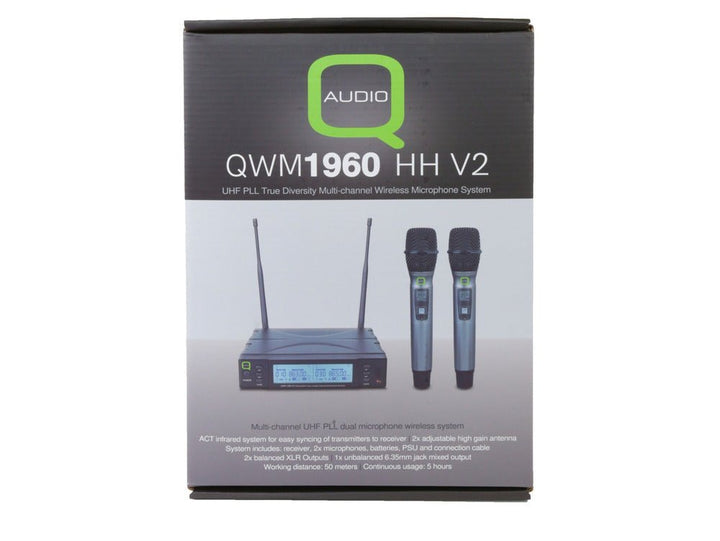 Q - Audio QWM 1960 HH V2 UHF Dual Channel True Diversity Handheld Wireless Mic System with 2 Handheld Microphones - 863 - 865 MHz / 606 - 614 MHz - Ev - Entz Music