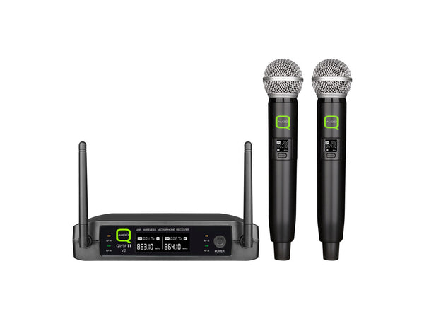 Q-Audio QWM 11 v2 Dual UHF Wireless Microphone System - Fixed Frequency Handheld Set