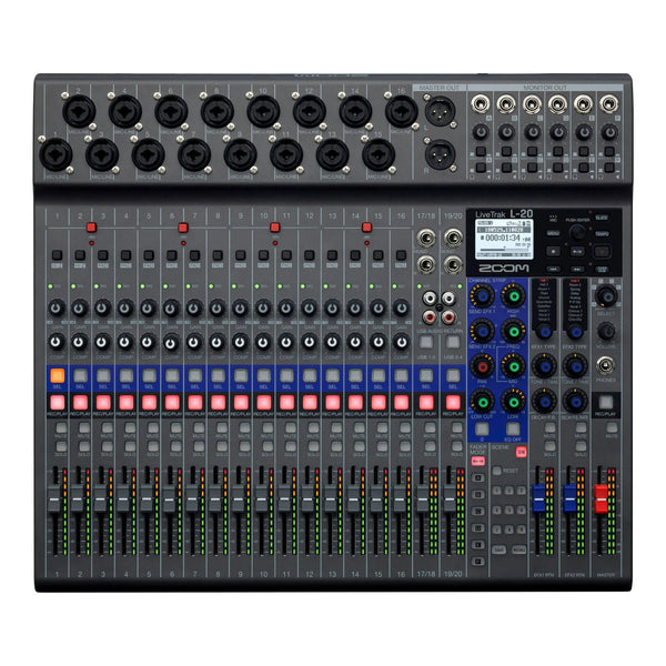 Zoom LiveTrak L-20 Digital Mixer/Recorder (20-In / 22-Track SD, 6 Custom Monitor Mixes, USB 22×4) – Bluetooth-Ready iOS Control