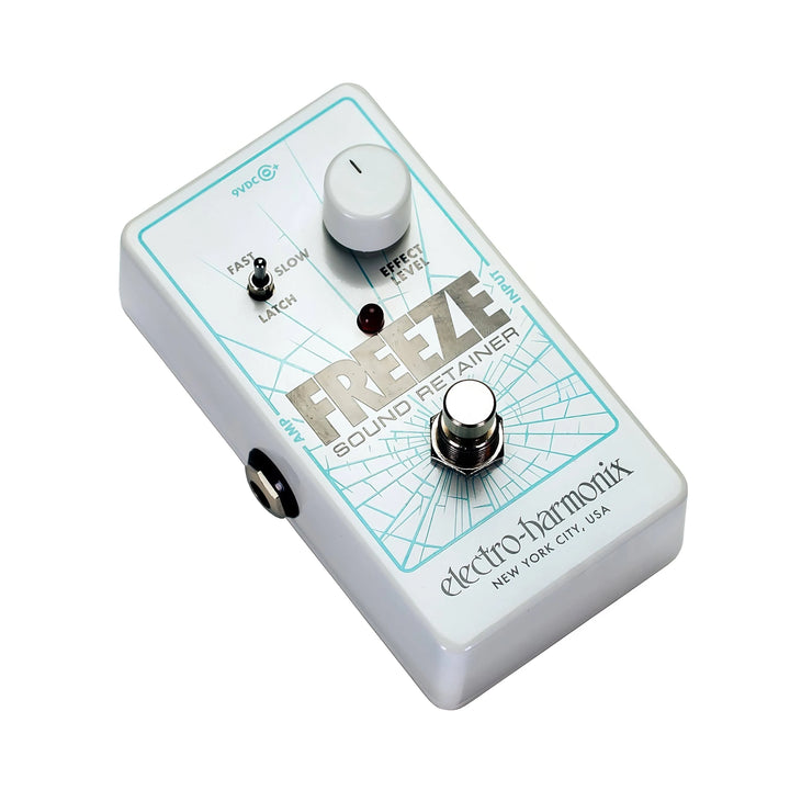 Back panel of EHX Freeze pedal showing input and output jacks