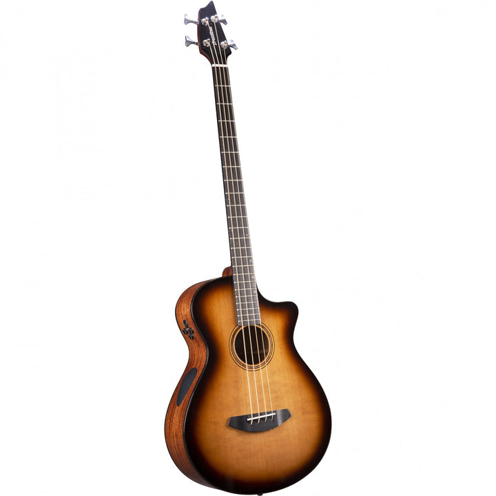 Close-up of Breedlove Solo Pro Bass soundhole and Fishman controls