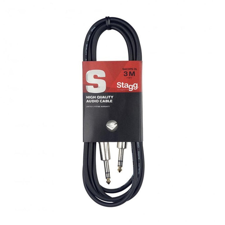 Stagg Audio Cable, Jack to Jack (M/M) - 3m (10ft) Black, Stereo Jack Lead for Audio Equipment - Ev - Entz Music