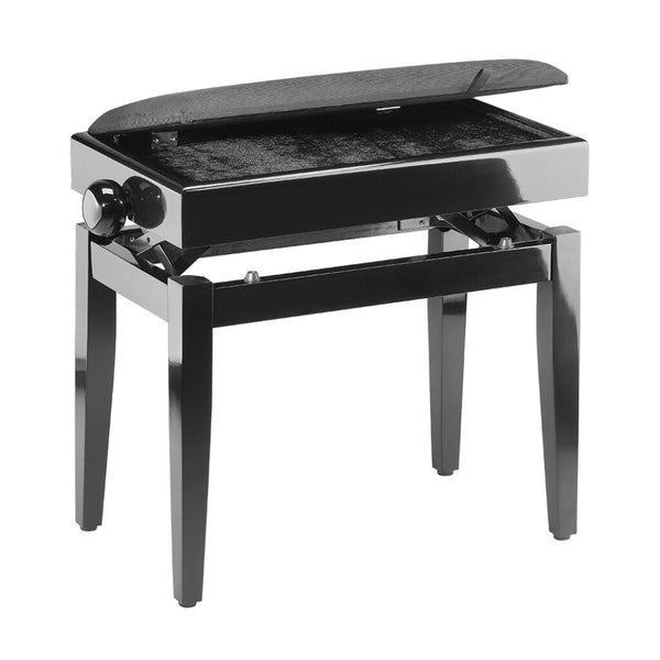 Stagg Highgloss Black Piano Bench with Spare Case and Fireproof Velvet Top - Ev - Entz Music