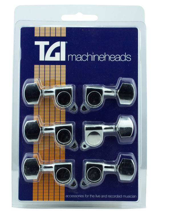 TGI Machineheads for Electric Guitar - 3 a Side, M6 Style, Chrome