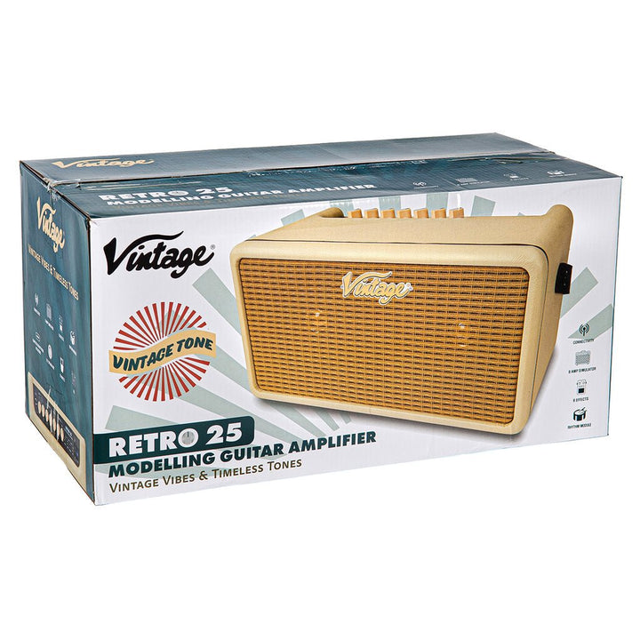 Vintage Retro 25W Guitar Amplifier with DSP Effects – 6 Built - in Effects, Adjustable Tone, USB Connectivity (Vintage White) - Ev - Entz Music