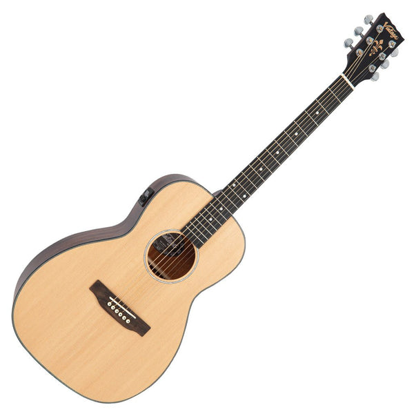 Vintage Stage Series 'Parlour' Electro - Acoustic Guitar ~ Natural - Ev - Entz Music