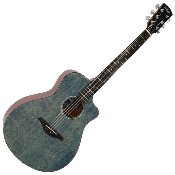 Vintage V300DB Acoustic Guitar – Pacific Coast Series Denim Blue Solid Spruce Top (V300DB) - Ev - Entz Music