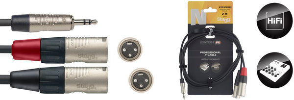 Stagg N series Y-cable, mini jack/XLR (m/m), stereo/mono, 2 m (6')