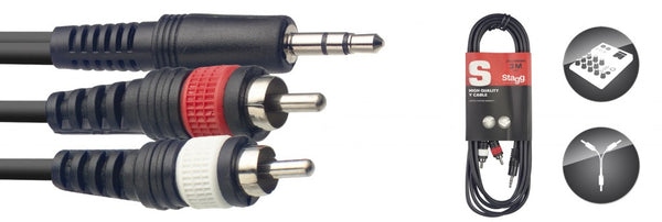 Stagg SYC3/MPSB2CM E 3m/10ft Stereo Mini Jack to Twin RCA