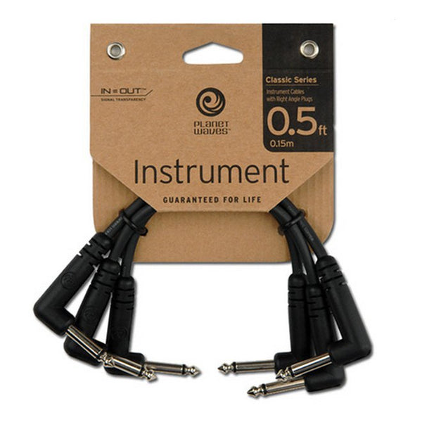 D'addario Classic Series Right Angle Patch Cable, 3 Pack, 6"