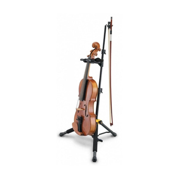 Hercules DS571BB TravLite Violin/Viola Stand with Auto Grip System and detachable rosin holder.