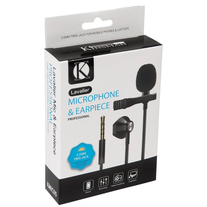 Kinsman Clip - On Lavalier Microphone with Earpiece ~ 3.5mm TRRS Jack - Ev - Entz Music