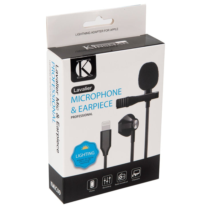 Kinsman Clip - On Lavalier Microphone with Earpiece ~ Lightning Connector - Ev - Entz Music