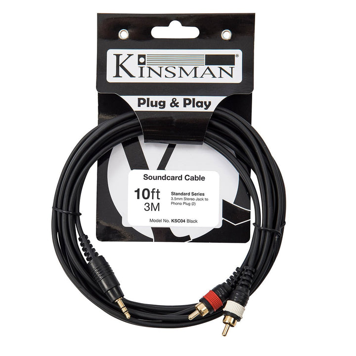Kinsman Standard Soundcard Cable ~ 3.5mm Stereo/2 x Phono ~ 10ft/3m - Ev - Entz Music