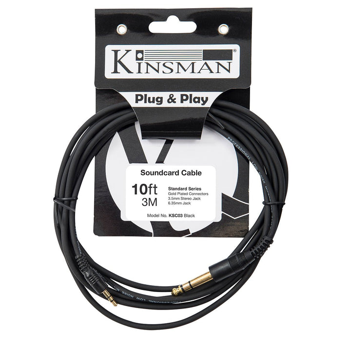 Kinsman Standard Soundcard Cable ~ 3.5mm Stereo/6.35mm Stereo ~ 10ft/3m - Ev - Entz Music